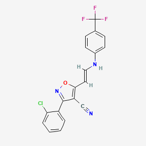 molecular formula C19H11ClF3N3O B2695640 3-(2-氯苯基)-5-[(E)-2-[4-(三氟甲基)苯胺基]乙烯基]-1,2-噁唑-4-甲腈 CAS No. 320424-90-6