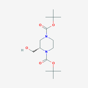 molecular formula C15H28N2O5 B2695651 (S)-二叔丁基 2-(羟甲基)哌嗪-1,4-二羧酸酯 CAS No. 958635-12-6