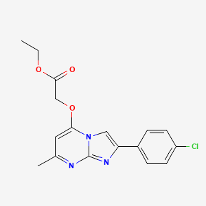 molecular formula C17H16ClN3O3 B2695657 乙酸乙酯 2-{[2-(4-氯苯基)-7-甲基咪唑[1,2-a]嘧啶-5-基]氧基}乙酸酯 CAS No. 866043-18-7