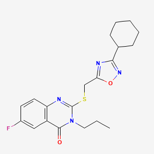 molecular formula C20H23FN4O2S B2695677 2-(((3-cyclohexyl-1,2,4-oxadiazol-5-yl)methyl)thio)-6-fluoro-3-propylquinazolin-4(3H)-one CAS No. 2320725-38-8