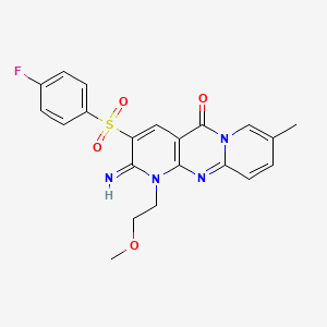 molecular formula C21H19FN4O4S B2695690 3-((4-氟苯基)磺酰)-2-亚氨基-1-(2-甲氧基乙基)-8-甲基-1H-二嘧啶并[1,2-a:2',3'-d]嘧啶-5(2H)-酮 CAS No. 847045-45-8