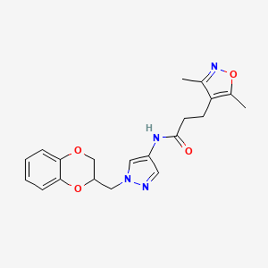 N-(1-((2,3-dihydrobenzo[b][1,4]dioxin-2-yl)methyl)-1H-pyrazol-4-yl)-3-(3,5-dimethylisoxazol-4-yl)propanamide