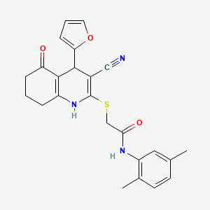 molecular formula C24H23N3O3S B2695713 2-{[3-cyano-4-(furan-2-yl)-5-hydroxy-4,6,7,8-tetrahydroquinolin-2-yl]sulfanyl}-N-(2,5-dimethylphenyl)acetamide CAS No. 370853-92-2