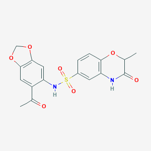 molecular formula C18H16N2O7S B269575 N-(6-acetyl-1,3-benzodioxol-5-yl)-2-methyl-3-oxo-3,4-dihydro-2H-1,4-benzoxazine-6-sulfonamide 