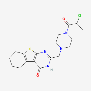 molecular formula C18H23ClN4O2S B2695751 2-[[4-(2-Chloropropanoyl)piperazin-1-yl]methyl]-5,6,7,8-tetrahydro-3H-[1]benzothiolo[2,3-d]pyrimidin-4-one CAS No. 2411264-99-6
