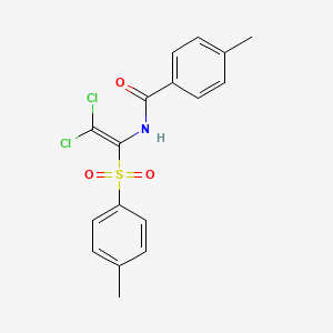 molecular formula C17H15Cl2NO3S B2695756 N-[2,2-二氯-1-(甲苯-4-磺酰)-乙烯基]-4-甲基苯甲酰胺 CAS No. 301158-42-9
