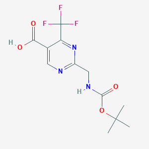 molecular formula C12H14F3N3O4 B2695760 2-[[(2-甲基丙烷-2-基)氧代羰基氨基]甲基]-4-(三氟甲基)嘧啶-5-甲酸 CAS No. 1240594-69-7