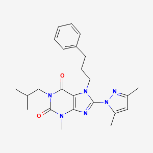 molecular formula C24H30N6O2 B2695770 8-(3,5-dimethyl-1H-pyrazol-1-yl)-1-isobutyl-3-methyl-7-(3-phenylpropyl)-1H-purine-2,6(3H,7H)-dione CAS No. 1014093-07-2