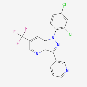 molecular formula C18H9Cl2F3N4 B2695823 1-(2,4-dichlorophenyl)-3-(3-pyridinyl)-6-(trifluoromethyl)-1H-pyrazolo[4,3-b]pyridine CAS No. 306977-32-2