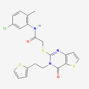 molecular formula C21H18ClN3O2S3 B2695828 N-(5-氯-2-甲基苯基)-2-({4-氧代-3-[2-(噻吩-2-基)乙基]-3,4-二氢噻吩并[3,2-d]嘧啶-2-基}硫醚基)乙酰胺 CAS No. 1260939-15-8