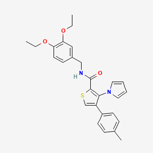 molecular formula C27H28N2O3S B2695835 N-(3,4-diethoxybenzyl)-4-(4-methylphenyl)-3-(1H-pyrrol-1-yl)thiophene-2-carboxamide CAS No. 1291871-47-0
