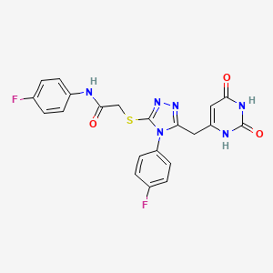 molecular formula C21H16F2N6O3S B2695842 2-[[5-[(2,4-二氧代-1H-嘧啶-6-基)甲基]-4-(4-氟苯基)-1,2,4-三唑-3-基]硫醚基]-N-(4-氟苯基)乙酰胺 CAS No. 852154-11-1