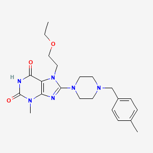 molecular formula C22H30N6O3 B2695844 7-(2-乙氧基乙基)-3-甲基-8-[4-[(4-甲基苯基)甲基]哌嗪-1-基]嘧啶-2,6-二酮 CAS No. 887030-50-4