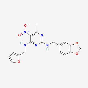 molecular formula C18H17N5O5 B2695853 N2-(苯并[d][1,3]二噁杂环-5-基甲基)-N4-(呋喃-2-基甲基)-6-甲基-5-硝基嘧啶-2,4-二胺 CAS No. 1251545-75-1