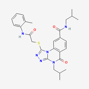 molecular formula C27H32N6O3S B2695860 N,4-diisobutyl-1-({2-[(2-methylphenyl)amino]-2-oxoethyl}thio)-5-oxo-4,5-dihydro[1,2,4]triazolo[4,3-a]quinazoline-8-carboxamide CAS No. 1111221-79-4