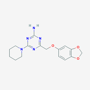 molecular formula C16H19N5O3 B269587 4-[(1,3-Benzodioxol-5-yloxy)methyl]-6-piperidino-1,3,5-triazin-2-amine 