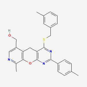 (9-methyl-4-((3-methylbenzyl)thio)-2-(p-tolyl)-5H-pyrido[4',3':5,6]pyrano[2,3-d]pyrimidin-6-yl)methanol