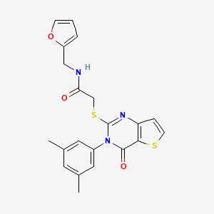 molecular formula C21H19N3O3S2 B2695889 2-{[3-(3,5-二甲基苯基)-4-氧代-3,4-二氢噻吩[3,2-d]嘧啶-2-基]硫代}-N-(呋喃-2-基甲基)乙酰胺 CAS No. 1261000-49-0