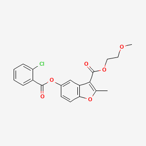 molecular formula C20H17ClO6 B2695901 2-甲氧基乙基 5-((2-氯苯甲酰)氧基)-2-甲基苯并呋喃-3-羧酸酯 CAS No. 637747-44-5