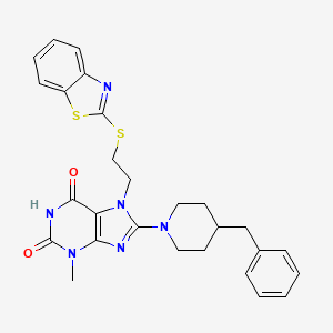 molecular formula C27H28N6O2S2 B2695905 7-(2-(benzo[d]thiazol-2-ylthio)ethyl)-8-(4-benzylpiperidin-1-yl)-3-methyl-1H-purine-2,6(3H,7H)-dione CAS No. 685860-53-1