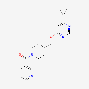 molecular formula C19H22N4O2 B2695908 4-Cyclopropyl-6-{[1-(pyridine-3-carbonyl)piperidin-4-yl]methoxy}pyrimidine CAS No. 2309553-55-5