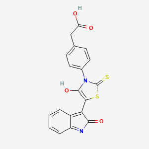 molecular formula C19H12N2O4S2 B2695909 (Z)-2-(4-(4-oxo-5-(2-oxoindolin-3-ylidene)-2-thioxothiazolidin-3-yl)phenyl)acetic acid CAS No. 868141-88-2