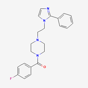 molecular formula C22H23FN4O B2695919 (4-fluorophenyl)(4-(2-(2-phenyl-1H-imidazol-1-yl)ethyl)piperazin-1-yl)methanone CAS No. 1396810-92-6