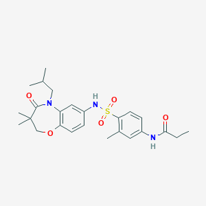 molecular formula C25H33N3O5S B2695926 N-(4-(N-(5-isobutyl-3,3-dimethyl-4-oxo-2,3,4,5-tetrahydrobenzo[b][1,4]oxazepin-7-yl)sulfamoyl)-3-methylphenyl)propionamide CAS No. 921915-53-9