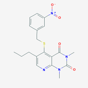molecular formula C19H20N4O4S B2695929 1,3-dimethyl-5-((3-nitrobenzyl)thio)-6-propylpyrido[2,3-d]pyrimidine-2,4(1H,3H)-dione CAS No. 900004-89-9
