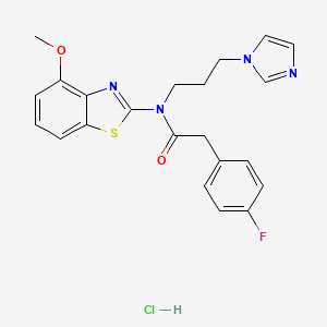 molecular formula C22H22ClFN4O2S B2695937 N-(3-(1H-imidazol-1-yl)propyl)-2-(4-fluorophenyl)-N-(4-methoxybenzo[d]thiazol-2-yl)acetamide hydrochloride CAS No. 1215411-05-4
