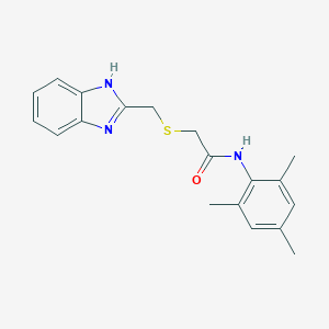 molecular formula C19H21N3OS B269595 2-[(1H-benzimidazol-2-ylmethyl)sulfanyl]-N-mesitylacetamide 