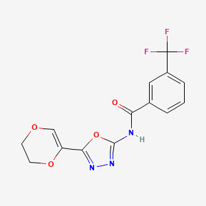 molecular formula C14H10F3N3O4 B2695952 N-(5-(5,6-dihydro-1,4-dioxin-2-yl)-1,3,4-oxadiazol-2-yl)-3-(trifluoromethyl)benzamide CAS No. 887875-66-3