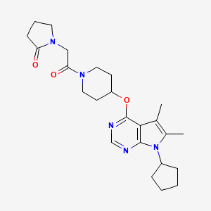 molecular formula C24H33N5O3 B2695956 1-{2-[4-({7-cyclopentyl-5,6-dimethyl-7H-pyrrolo[2,3-d]pyrimidin-4-yl}oxy)piperidin-1-yl]-2-oxoethyl}pyrrolidin-2-one CAS No. 1381202-92-1