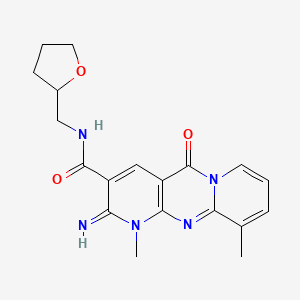 molecular formula C19H21N5O3 B2695960 2-imino-1,10-dimethyl-5-oxo-N-((tetrahydrofuran-2-yl)methyl)-2,5-dihydro-1H-dipyrido[1,2-a:2',3'-d]pyrimidine-3-carboxamide CAS No. 797796-92-0