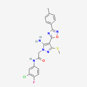 molecular formula C21H18ClFN6O2S B2695967 2-[5-amino-4-[3-(4-methylphenyl)-1,2,4-oxadiazol-5-yl]-3-(methylthio)-1H-pyrazol-1-yl]-N-(3-chloro-4-fluorophenyl)acetamide CAS No. 1242923-58-5