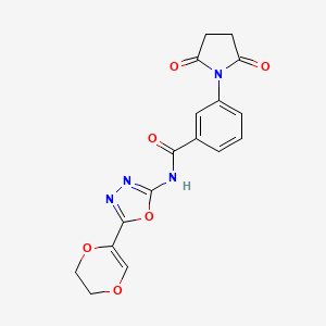 N-(5-(5,6-dihydro-1,4-dioxin-2-yl)-1,3,4-oxadiazol-2-yl)-3-(2,5-dioxopyrrolidin-1-yl)benzamide