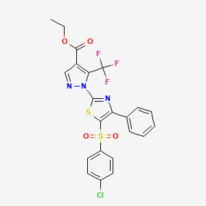 molecular formula C22H15ClF3N3O4S2 B2695994 ethyl 1-{5-[(4-chlorophenyl)sulfonyl]-4-phenyl-1,3-thiazol-2-yl}-5-(trifluoromethyl)-1H-pyrazole-4-carboxylate CAS No. 957038-44-7