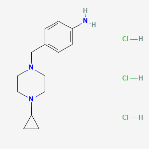 molecular formula C14H24Cl3N3 B2696001 4-[(4-Cyclopropylpiperazin-1-yl)methyl]aniline;trihydrochloride CAS No. 2309453-40-3