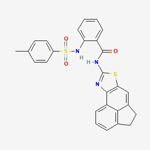 molecular formula C27H21N3O3S2 B2696002 2-(4-methylbenzenesulfonamido)-N-{5-thia-3-azatetracyclo[6.6.1.0^{2,6}.0^{11,15}]pentadeca-1(15),2(6),3,7,11,13-hexaen-4-yl}benzamide CAS No. 361173-49-1