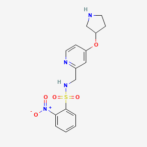 molecular formula C16H18N4O5S B2696007 2-Nitro-N-[(4-pyrrolidin-3-yloxypyridin-2-yl)methyl]benzenesulfonamide CAS No. 2138052-31-8