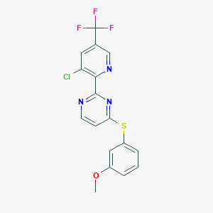 molecular formula C17H11ClF3N3OS B2696064 2-[3-Chloro-5-(trifluoromethyl)pyridin-2-yl]-4-[(3-methoxyphenyl)sulfanyl]pyrimidine CAS No. 2085690-34-0