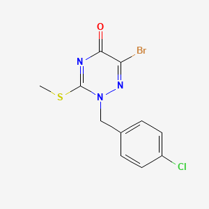molecular formula C11H9BrClN3OS B2696078 6-Bromo-2-[(4-chlorophenyl)methyl]-3-(methylsulfanyl)-2,5-dihydro-1,2,4-triazin-5-one CAS No. 2155816-53-6