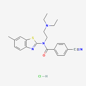molecular formula C22H25ClN4OS B2696098 4-cyano-N-(2-(diethylamino)ethyl)-N-(6-methylbenzo[d]thiazol-2-yl)benzamide hydrochloride CAS No. 1215533-56-4