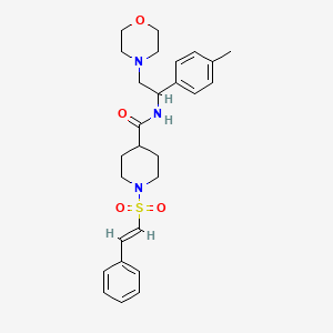 molecular formula C27H35N3O4S B2696121 N-[1-(4-methylphenyl)-2-morpholin-4-ylethyl]-1-[(E)-2-phenylethenyl]sulfonylpiperidine-4-carboxamide CAS No. 930427-67-1