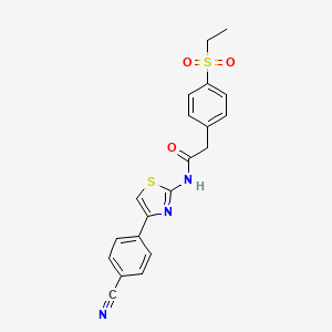 molecular formula C20H17N3O3S2 B2696127 N-(4-(4-cyanophenyl)thiazol-2-yl)-2-(4-(ethylsulfonyl)phenyl)acetamide CAS No. 941931-54-0