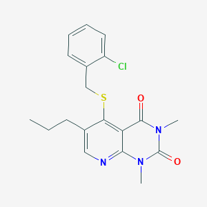 molecular formula C19H20ClN3O2S B2696135 5-((2-chlorobenzyl)thio)-1,3-dimethyl-6-propylpyrido[2,3-d]pyrimidine-2,4(1H,3H)-dione CAS No. 899748-15-3