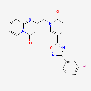 molecular formula C22H14FN5O3 B2696142 2-((5-(3-(3-fluorophenyl)-1,2,4-oxadiazol-5-yl)-2-oxopyridin-1(2H)-yl)methyl)-4H-pyrido[1,2-a]pyrimidin-4-one CAS No. 1251598-62-5