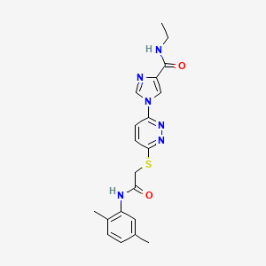 molecular formula C20H22N6O2S B2696164 1-(6-((2-((2,5-dimethylphenyl)amino)-2-oxoethyl)thio)pyridazin-3-yl)-N-ethyl-1H-imidazole-4-carboxamide CAS No. 1251547-87-1