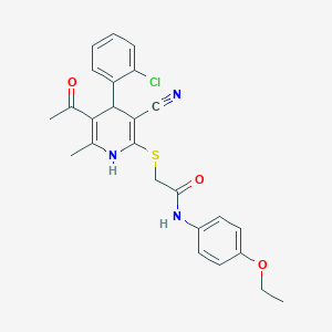 molecular formula C25H24ClN3O3S B2696172 2-{[5-acetyl-4-(2-chlorophenyl)-3-cyano-6-methyl-1,4-dihydropyridin-2-yl]sulfanyl}-N-(4-ethoxyphenyl)acetamide CAS No. 376370-61-5