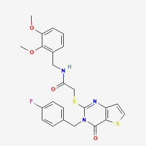 molecular formula C24H22FN3O4S2 B2696181 N-[(2,3-dimethoxyphenyl)methyl]-2-({3-[(4-fluorophenyl)methyl]-4-oxo-3H,4H-thieno[3,2-d]pyrimidin-2-yl}sulfanyl)acetamide CAS No. 1252904-68-9